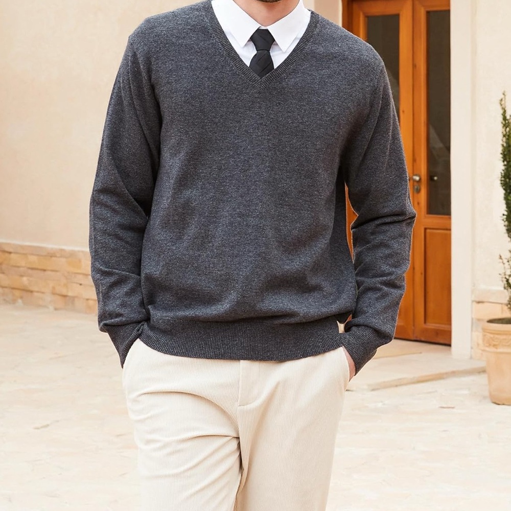 Men's Gray V-Neck Sweater